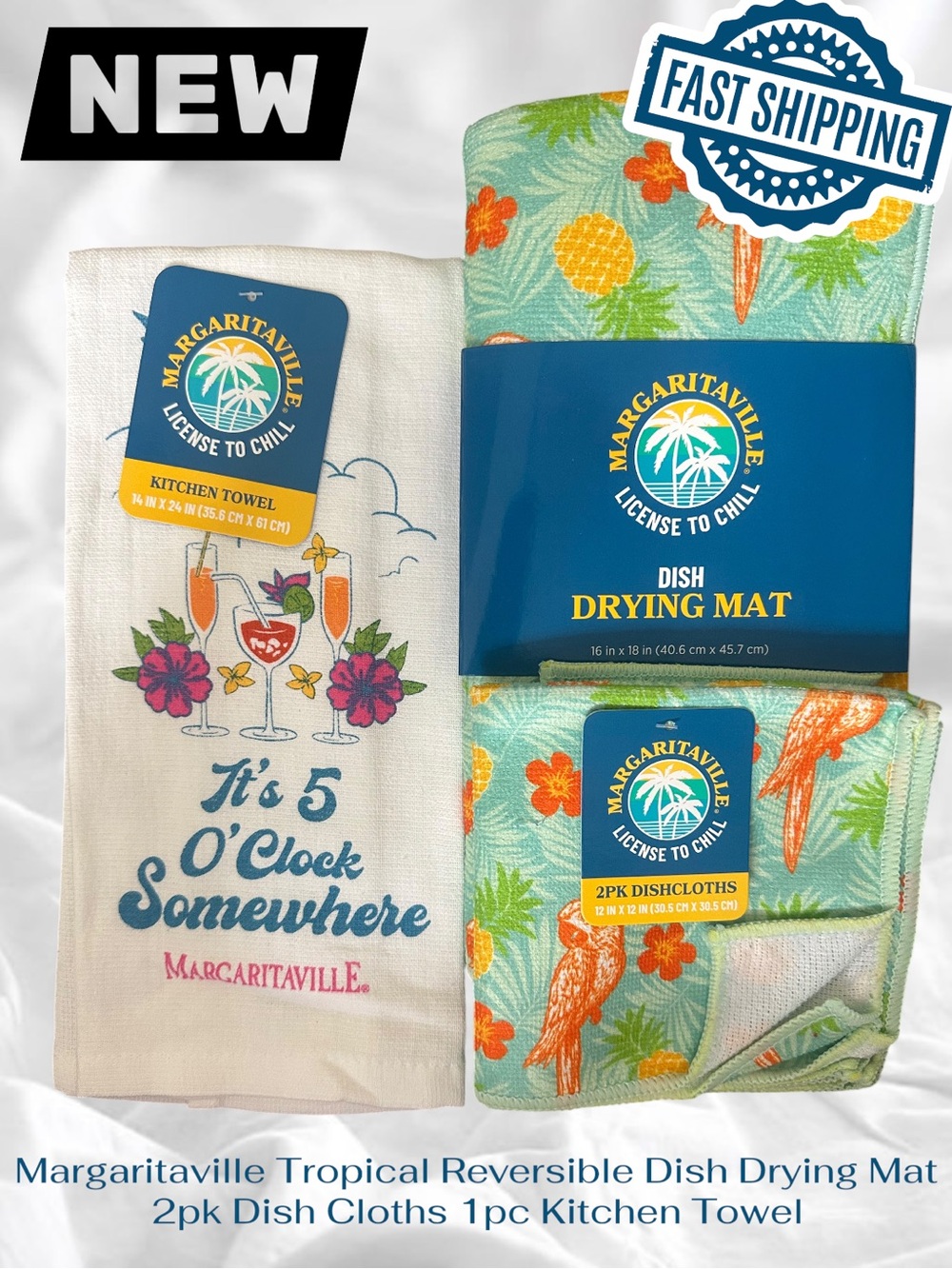 Margaritaville Tropical Reversible Dish Drying Mat Dish Cloths 1pc Kitchen Towel